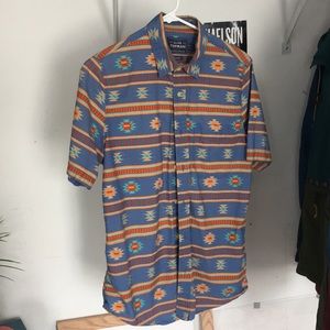 Blue Patterned Topman Short-sleeve Button-up Shirt